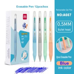 Deli Erasable Pen Set 0.5mm Gel Pen Erase Blue Black Ink Refill for Stationery School Supplies Erasable Ballpoint Pen Kawaii