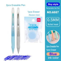 Deli Erasable Pen Set 0.5mm Gel Pen Erase Blue Black Ink Refill for Stationery School Supplies Erasable Ballpoint Pen Kawaii