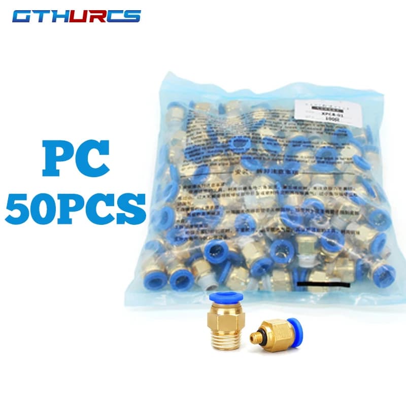 50 pcs Pneumatic Fittings PC Air Quick Connector PC4-M5 PC6-01 PC6 1/8" 1/4" 3/8" 1/2" Male Thread Quick Coupling Brass Fitting