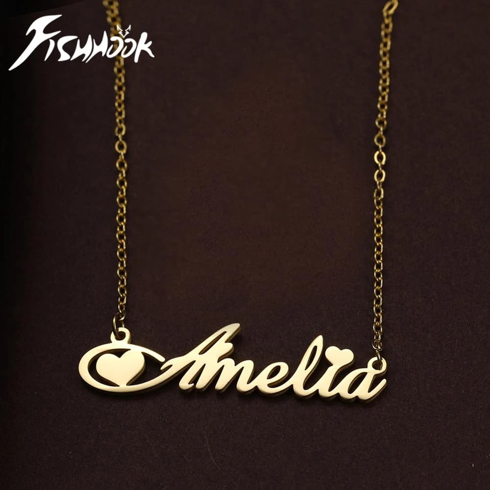 Custom Necklace Name Logo Personalized Pendant Nameplate Gift For Women Men Mother Couple Family Stainless Steel Chain Jewelry