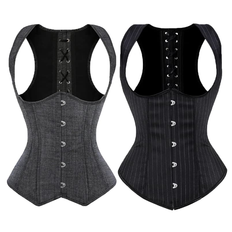 Underbust Corset Plus Size Waist Trainer Steampunk Corset with Straps Gothic Corset Underbust Lace Up Back Stripe