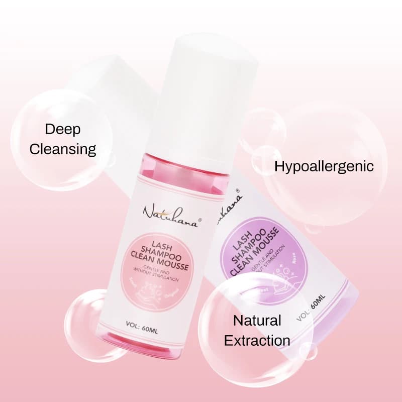 NATUHANA 60ml Gentle Lash Cleansing Mousse No Irritation Eyelash Shampoo for Extensions Grafting Makeup Remover Glue Cleanser