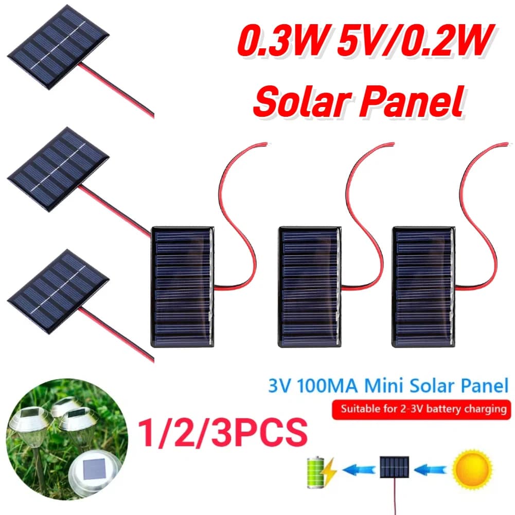 1/2/3 Pcs 0.3W 5V/0.2W 4V Solar Epoxy Panel Polysilicon Board with Wire Mini Solar System Module for Battery Power Charger Solar