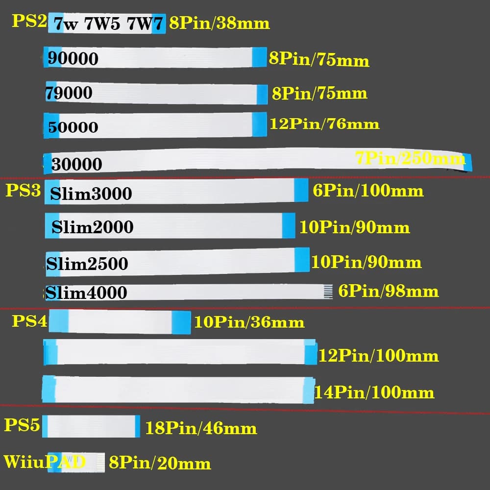 2/5/10pc For 6 7 8 10 12 14 18Pin Power Switch Ribbon Flex Cable FPC Connector Cable For PS5 PS4 PS3 PS2 WiiuPAD Controller Flex