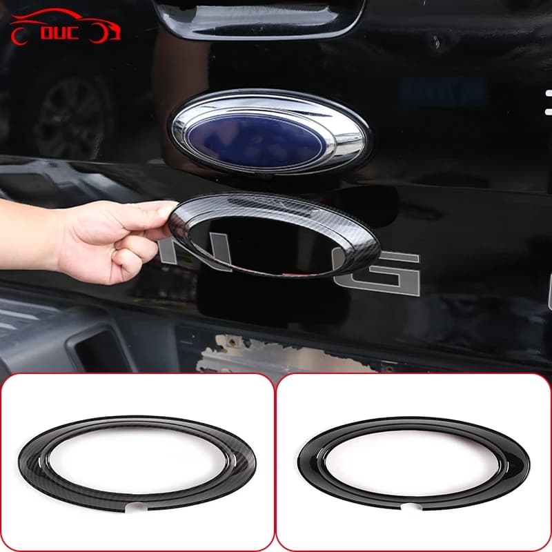 Carbon Fiber/Gloss Black Car Rear Badge Ring Logo Frame Cover Decoration Trim ABS For Ford Ranger 2015-2021 Auto Accessories
