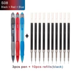 Deli Gel Pens Set 0.5mm Retractable Bullet Ballpoint Pen Blue Black Red Ink Refill for School Office Writing Stationery Supplies