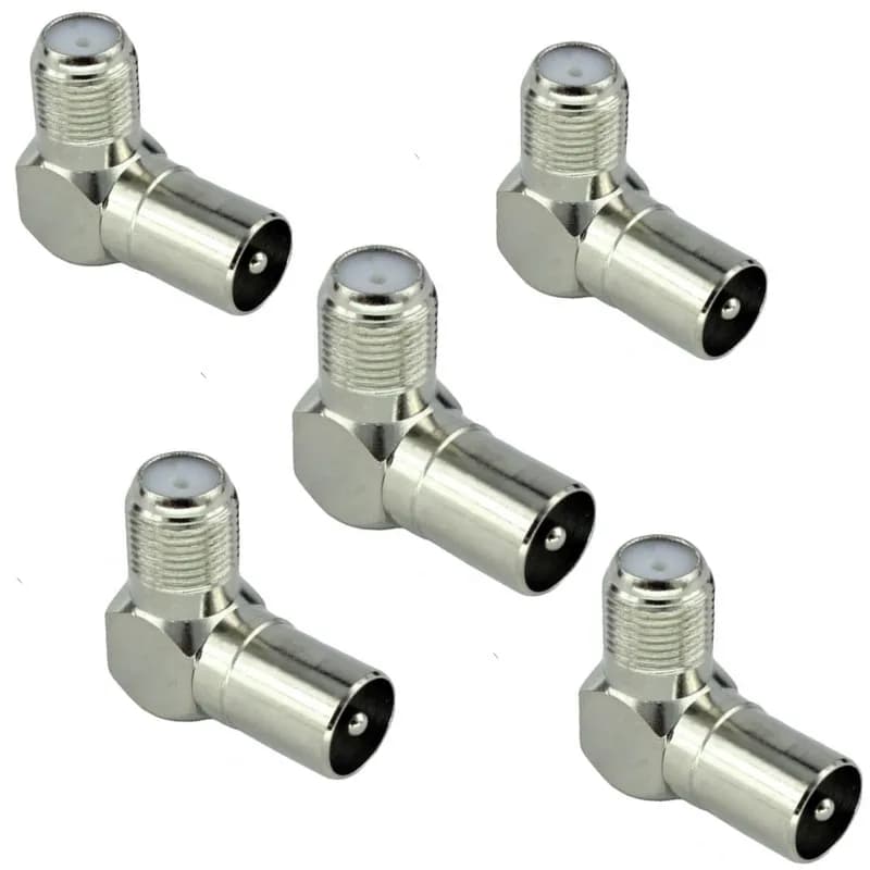 5PCS High Quality Right Angle 90 Degree TV IEC Aerial Adapter F-Type Female to TV IEC Male Antenna Connector Coaxial Plug