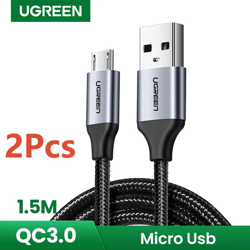UGREEN 2 Pack Micro USB Cable 2A Fast Charging 1.5m USB Cable for Samsung Xiaomi HTC USB Charger Data Cable Mobile Phone Cable