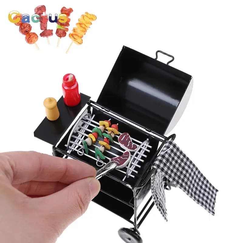 1Set Mini Cute BBQ Food Grill Miniature Ornaments For 1/12 Scale Doll House Gadget Kitchen Food Furniture For Dollhouse Kids Toy