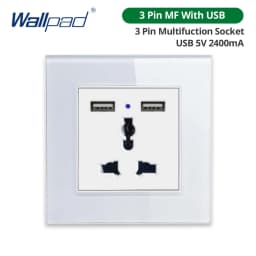 Wallpad White Tempered Glass Panel Wall 1 2 3 Way Curtain Switch USB EU UK EU Socket Outlet TV TEL RJ45 Sat 86*86mm