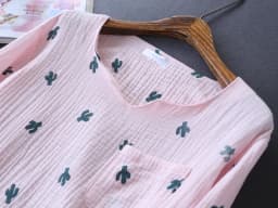 New Japanese Style Spring And Autumn Ladies Cotton Crepe Cloth Long-sleeved Trousers Pajamas Cactus Comfortable Home Service