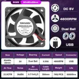 2 Pieces DC 5V 12V 24V 60mm 60x60x25mm Cooling Fan 6025 PC Computer Cooler Fan Axial Fan Sleeve Ball Bearing Industry Fans