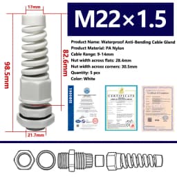 5PCS Waterproof Anti-bending Cable Gland M12 Plastic Joint M16 Nylon PA66 Torsion-proof Glands M20 M25 Seal Joint M18 Connector