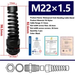 5PCS Waterproof Anti-bending Cable Gland M12 Plastic Joint M16 Nylon PA66 Torsion-proof Glands M20 M25 Seal Joint M18 Connector