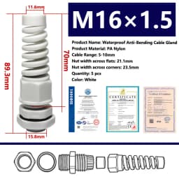 5PCS Waterproof Anti-bending Cable Gland M12 Plastic Joint M16 Nylon PA66 Torsion-proof Glands M20 M25 Seal Joint M18 Connector