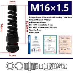 5PCS Waterproof Anti-bending Cable Gland M12 Plastic Joint M16 Nylon PA66 Torsion-proof Glands M20 M25 Seal Joint M18 Connector