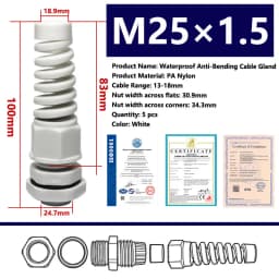 5PCS Waterproof Anti-bending Cable Gland M12 Plastic Joint M16 Nylon PA66 Torsion-proof Glands M20 M25 Seal Joint M18 Connector