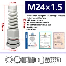 5PCS Waterproof Anti-bending Cable Gland M12 Plastic Joint M16 Nylon PA66 Torsion-proof Glands M20 M25 Seal Joint M18 Connector