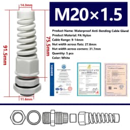 5PCS Waterproof Anti-bending Cable Gland M12 Plastic Joint M16 Nylon PA66 Torsion-proof Glands M20 M25 Seal Joint M18 Connector