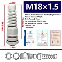 5PCS Waterproof Anti-bending Cable Gland M12 Plastic Joint M16 Nylon PA66 Torsion-proof Glands M20 M25 Seal Joint M18 Connector
