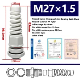 5PCS Waterproof Anti-bending Cable Gland M12 Plastic Joint M16 Nylon PA66 Torsion-proof Glands M20 M25 Seal Joint M18 Connector