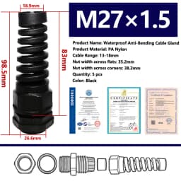 5PCS Waterproof Anti-bending Cable Gland M12 Plastic Joint M16 Nylon PA66 Torsion-proof Glands M20 M25 Seal Joint M18 Connector