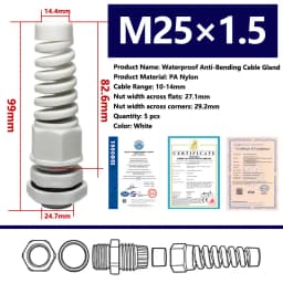 5PCS Waterproof Anti-bending Cable Gland M12 Plastic Joint M16 Nylon PA66 Torsion-proof Glands M20 M25 Seal Joint M18 Connector
