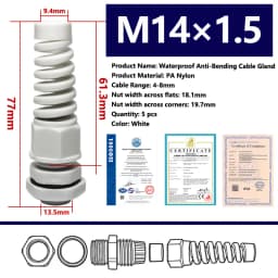 5PCS Waterproof Anti-bending Cable Gland M12 Plastic Joint M16 Nylon PA66 Torsion-proof Glands M20 M25 Seal Joint M18 Connector