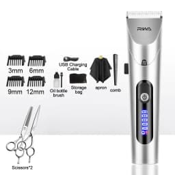 RIWA Hair Clipper Professional Electric Trimmer For Men With LED Screen Washable Rechargeable Men Strong Power Steel Head