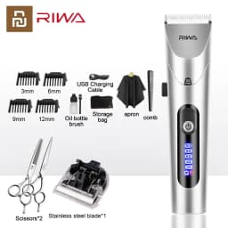 RIWA Hair Clipper Professional Electric Trimmer For Men With LED Screen Washable Rechargeable Men Strong Power Steel Head