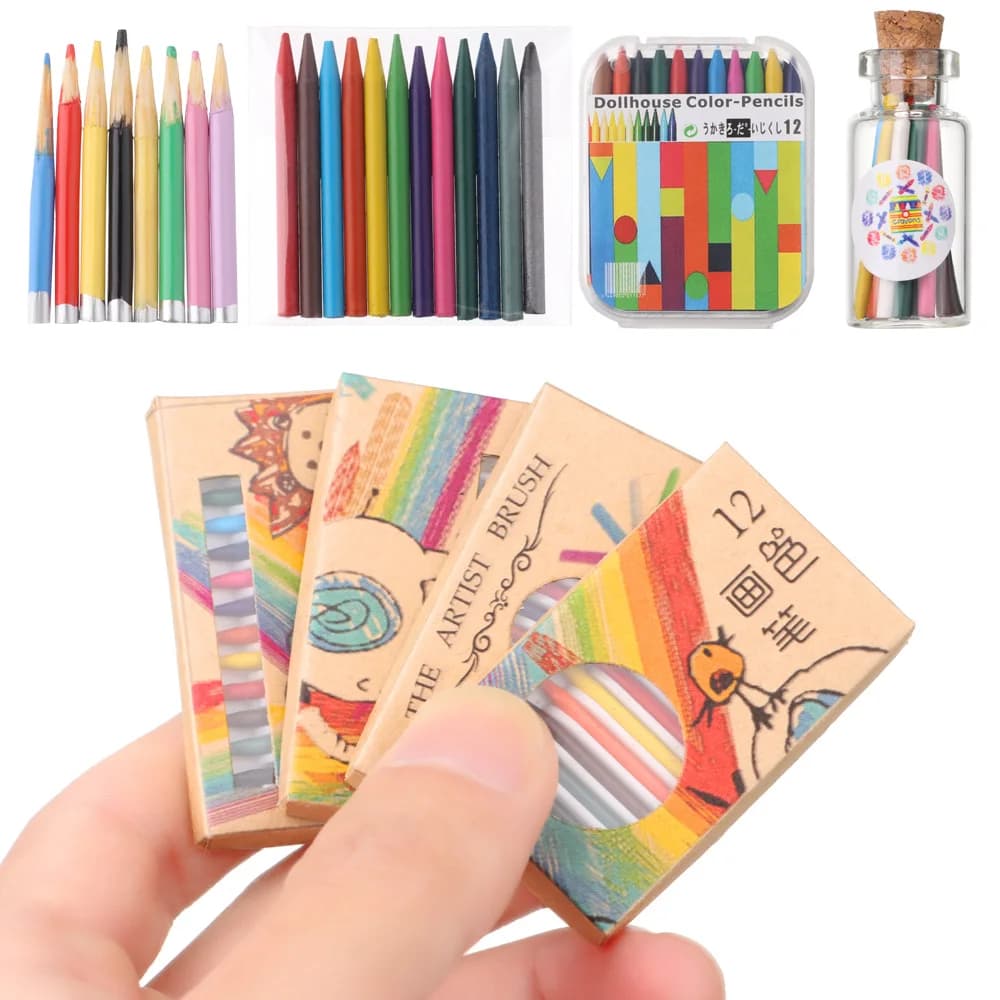 1Set Miniature Crayon Color Pencil Scene Model Doll Colorful Crayon Kids Toys Mini Dollhouse Decoration Dolls Accessories