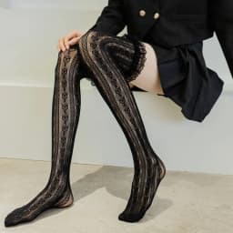 Women Lace Lolita High Tube Thigh Knee Socks Female Cute Long Tube Love Lace Japanese College Style Ultra-thin Sexy Black Socks