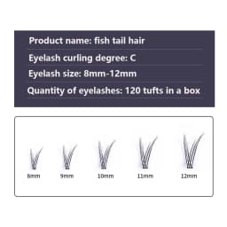 120 Clusters of 10D Fishtail Hairs Natural Eyelash Extension Personal Eyelashes A Type Fairy Eyelashes Thick Eyelashes Tool