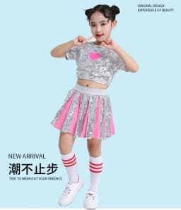 Girl Jazz Dance Costumes Kid Stage Dancing Sparkling Sequin Hip Hop for Girls Modern Ballroom Dance Child Cheerleading Costume