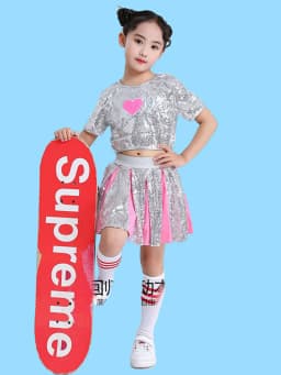 Girl Jazz Dance Costumes Kid Stage Dancing Sparkling Sequin Hip Hop for Girls Modern Ballroom Dance Child Cheerleading Costume
