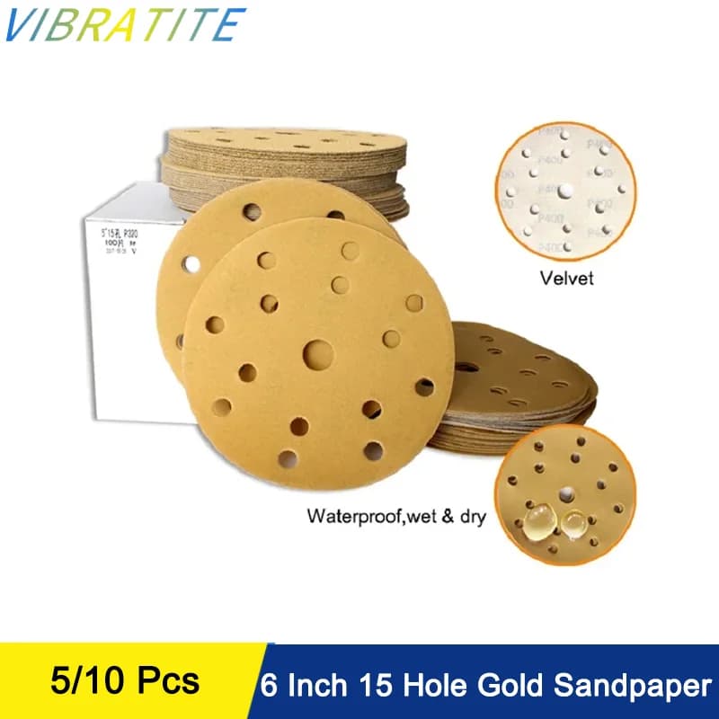 6 Inch 15 Holes Hook and Loop Sanding Disc 150MM Sandpaper Wet & Dry 60-2000 Grits Aluminum Oxide for Car Wood Auto Polishing
