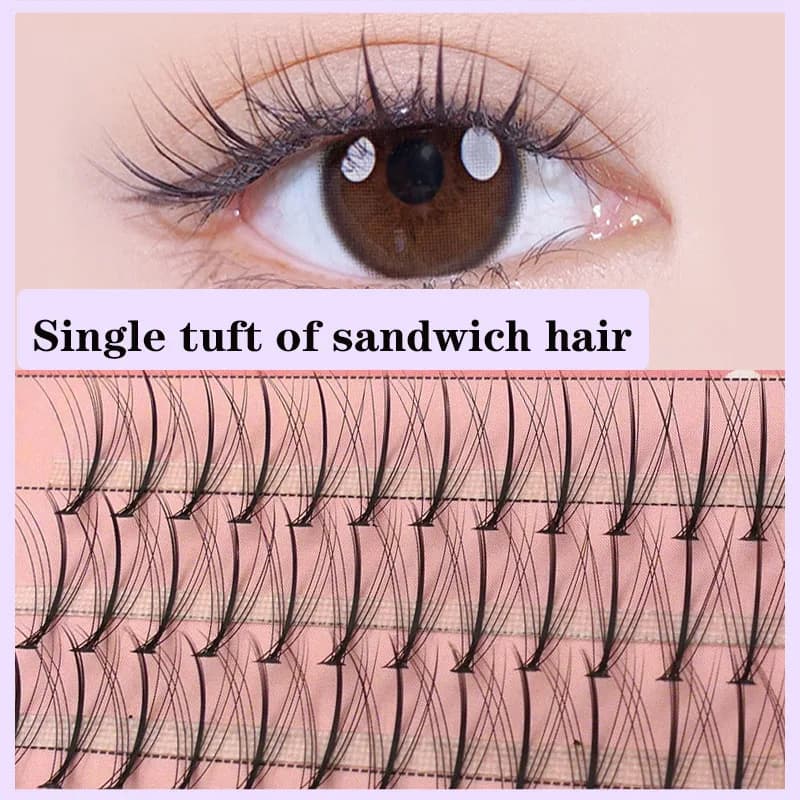 Anlinnet Professional Makeup 60 Clusters Personal Cluster Eyelash Single Tuft of M Sandwich Eyelash Grafting False Eyelashes