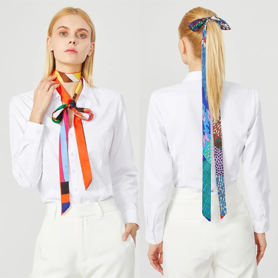 New Fashion Brand Scarf Women Hair Scarf Female Belt Design Skinny Bag Scarves For Ladies Silk Scarf Tie Bag Ribbons