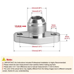 Turbo Timer Oil Drain Flange AN10 Bolt Distance 38mm Fits MHI TD02~TD06 / IHI RHF4 RHB4 RHB5 KKK K03 K04 Bolts Silver
