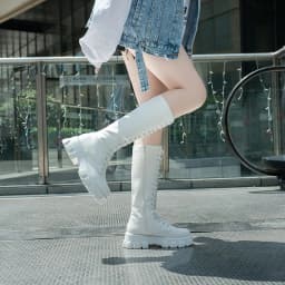 Aphixta 2026 Winter Shoes Women's Long High Boots White PU Leather Knee High Boots Female Fashion Lace Up Platform Botas Mujer