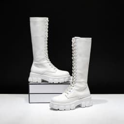 Aphixta 2026 Winter Shoes Women's Long High Boots White PU Leather Knee High Boots Female Fashion Lace Up Platform Botas Mujer