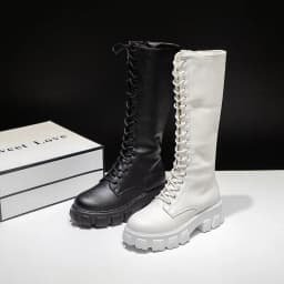 Aphixta 2026 Winter Shoes Women's Long High Boots White PU Leather Knee High Boots Female Fashion Lace Up Platform Botas Mujer