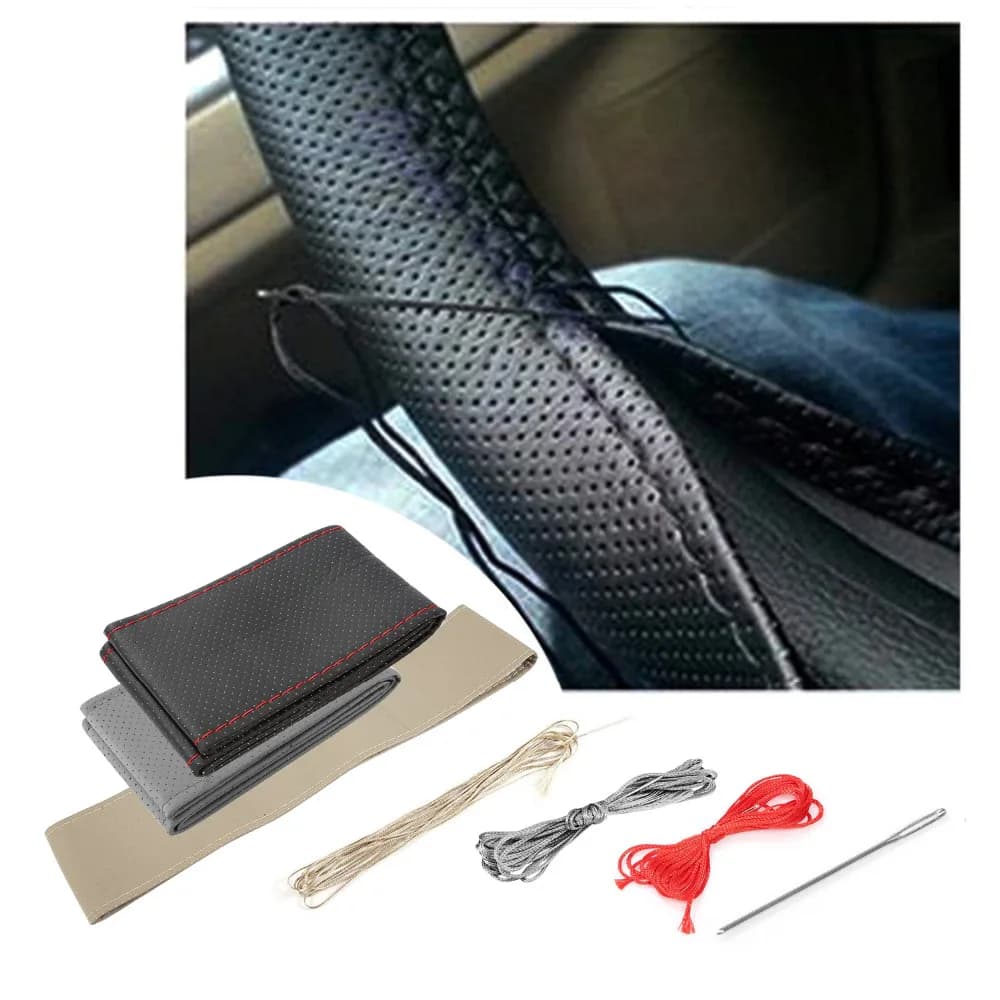 38cm DIY Car Steering Wheel Cover Fiber Leather with Needle Braid on Steering Wheel SkidProof Car Styling Interior Accessorie