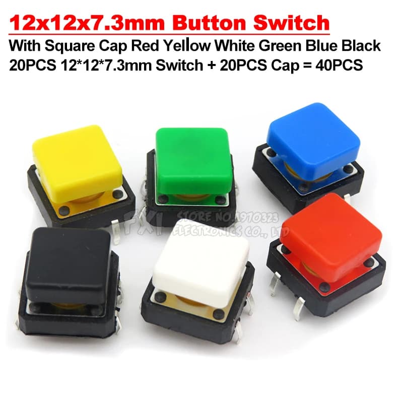20Set 12x12x7.3mm PCB Momentary Tactile Tact Mini Push Button Switch Module DIP 4PIN With Square Cap High quality 12*12*7.3mm