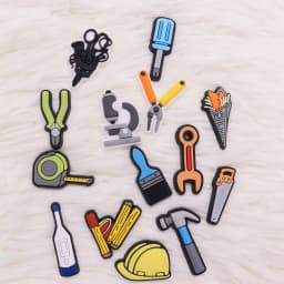 1-17PCS PVC Shoe Charms Fit Wristbands Tool Brush Pliers Scissors Screwdriver Wrench Hammer Hole Slipper Shoe Decoration Buckle
