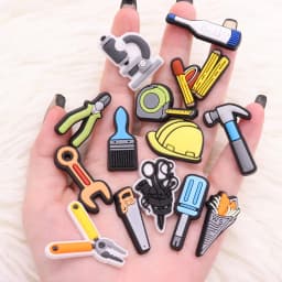 1-17PCS PVC Shoe Charms Fit Wristbands Tool Brush Pliers Scissors Screwdriver Wrench Hammer Hole Slipper Shoe Decoration Buckle