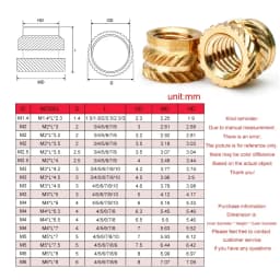 Heat Brass Insert Nut M1 M1.4 M1.6 M2 M2.5 M3 M4 M5 M6 M8 Knurled Thread Nutsert Hot Melt Injection Molding Embed 3d Printer Nut