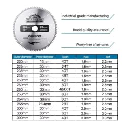 XCAN Wood Saw Blade 230 235 250 254 255 300mm TCT Wood Cutting Disc Carbide Circular Saw Blade for Woodworking