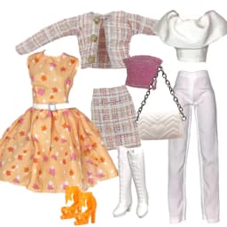 Elegant Doll Outfit for 1/6 Doll Fashion Doll Pink Houndstooth Dress Hat Gold Belt Handbag with Shoes set