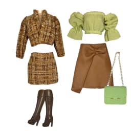 Elegant Doll Outfit for 1/6 Doll Fashion Doll Pink Houndstooth Dress Hat Gold Belt Handbag with Shoes set